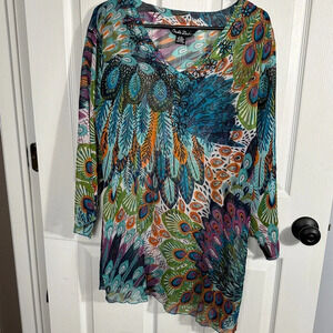 Double Decker sheer coverup/tunic, l/xl, rayon, embellished. NWT!